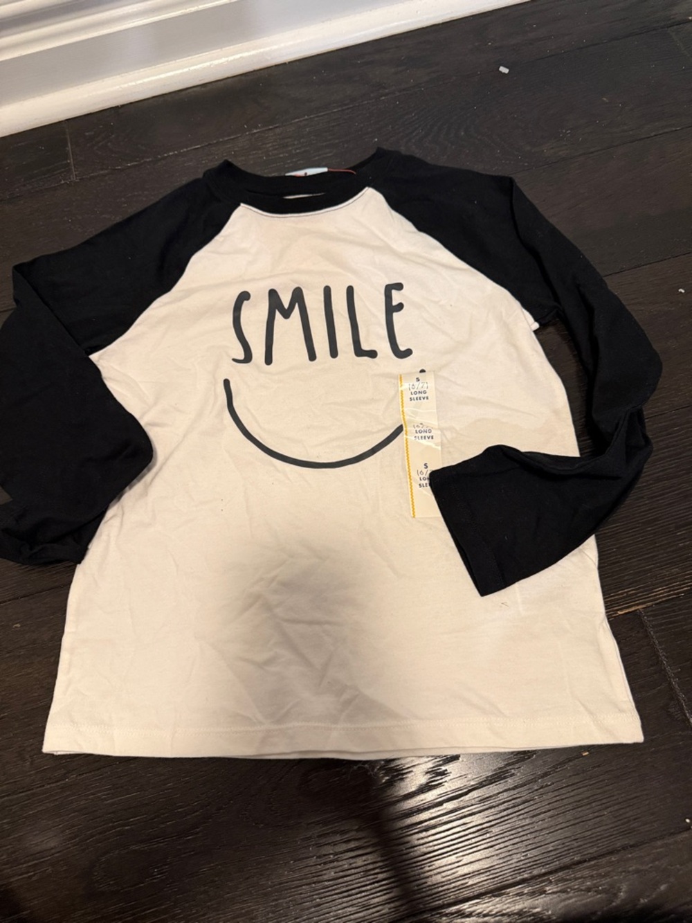 Cat & Jack Black and White 'Smile' Raglan Long Sleeve Tee